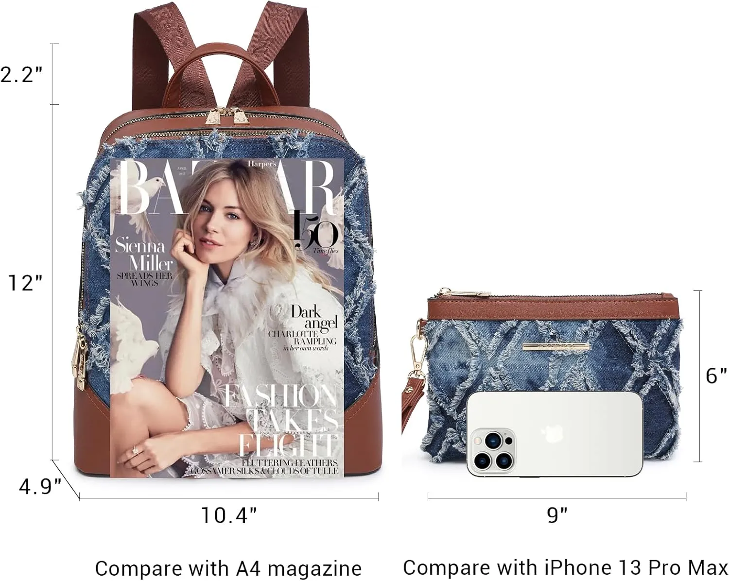 MKP Women Fashion Double Zipper Medium Backpack Purse PU Leather Ladies Travel Shoulder Bag Set 2Pcs