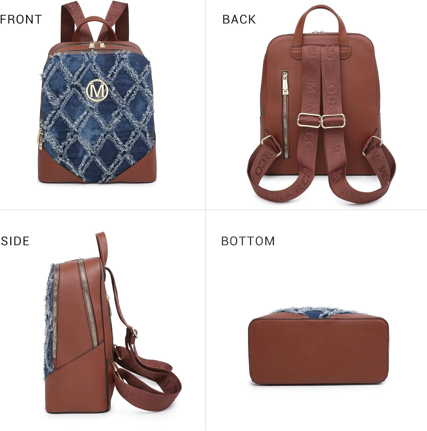 MKP Women Fashion Double Zipper Medium Backpack Purse PU Leather Ladies Travel Shoulder Bag Set 2Pcs