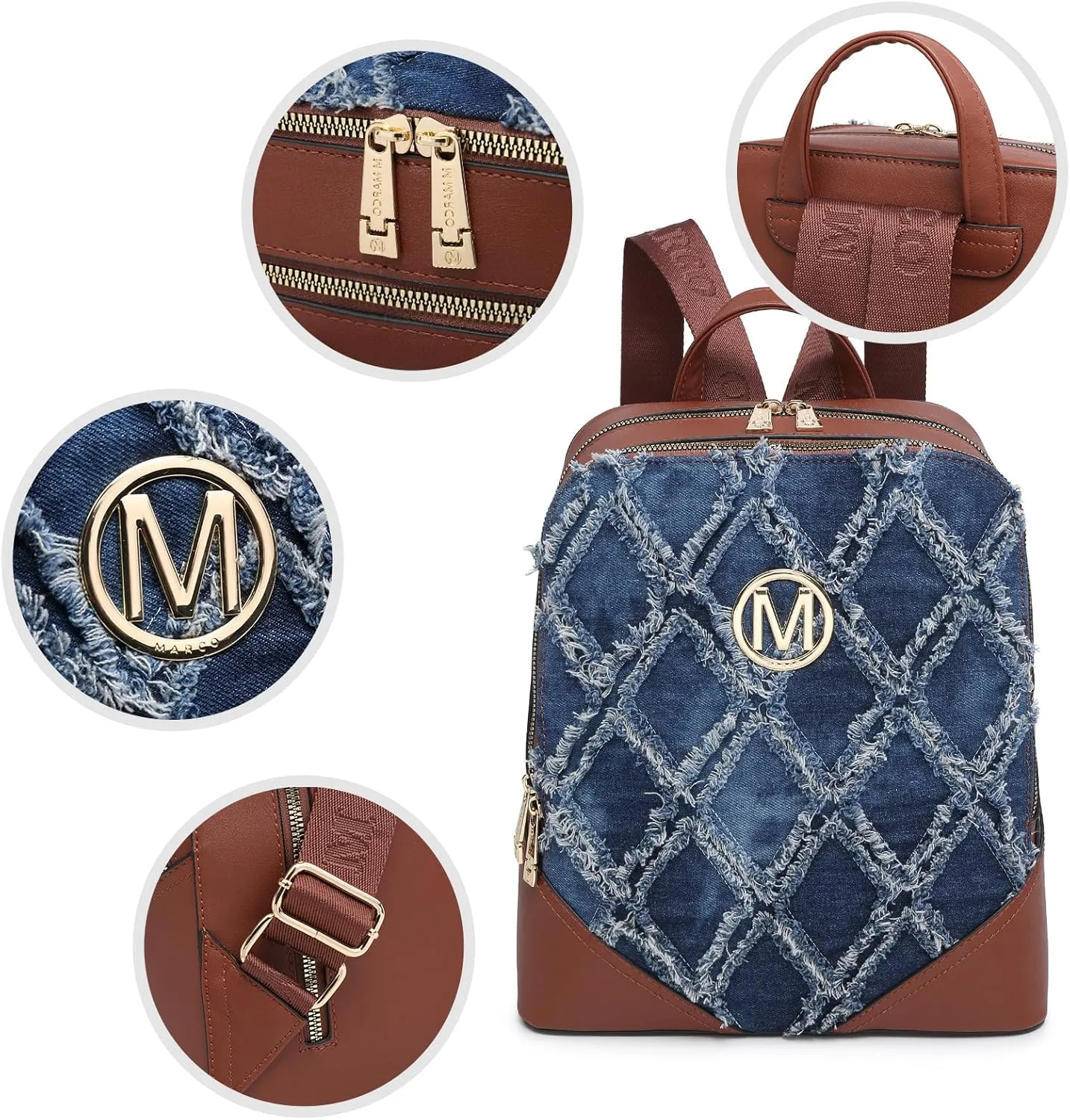 MKP Women Fashion Double Zipper Medium Backpack Purse PU Leather Ladies Travel Shoulder Bag Set 2Pcs