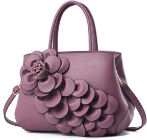 Mn&Sue Ladies Top Handle Satchel 3D Flower Women Elegant Handbags Pu Leather Crossbody Tote Purse