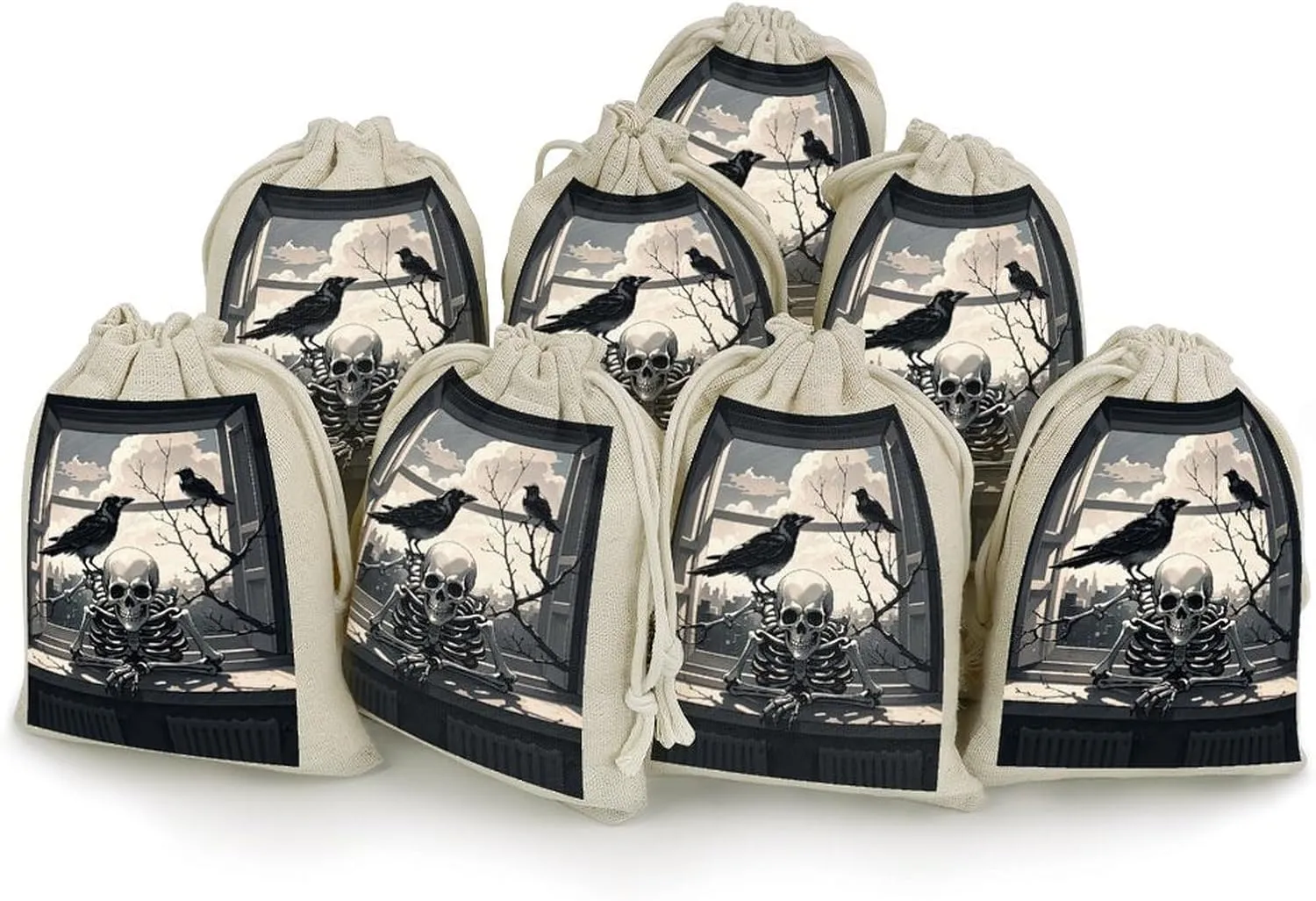 MNVTSKOP Muslin Bags Small Drawstring Bag A Raven on The Windowsill Muslin Sachet Bags Drawstring Jewelry Pouches Reusable Gift Bag Cloth Pouch for Wedding Party Favor Jewelry DIY Crafts 8pcs