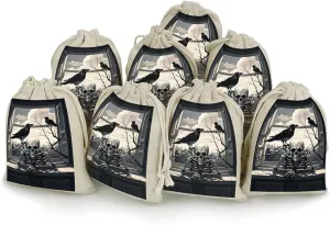 MNVTSKOP Muslin Bags Small Drawstring Bag A Raven on The Windowsill Muslin Sachet Bags Drawstring Jewelry Pouches Reusable Gift Bag Cloth Pouch for Wedding Party Favor Jewelry DIY Crafts 8pcs