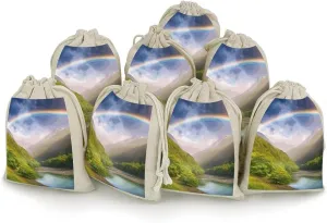 MNVTSKOP Muslin Bags Small Drawstring Bag Mountain Valley with Rainbow Muslin Sachet Bags Drawstring Jewelry Pouches Reusable Gift Bag Cloth Pouch for Wedding Party Favor Jewelry DIY Crafts 8pcs