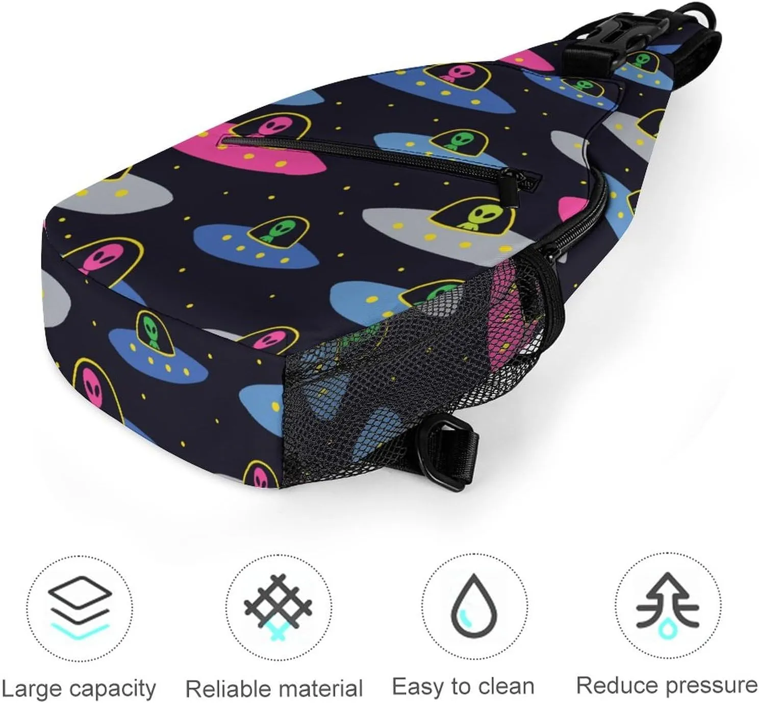 MoBlinko Sling Bag Cartoon Cosmos Alien Spaceships Women Men Crossbody Bag Adjustable Sling Backpack Chest Bag for Hiking