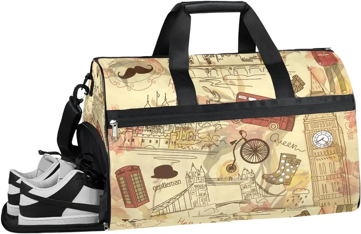 Modern London Style Gym Bag for Women Duffle with Shoes Compartment Men Weekender Duffel Bags for Travel Sports Swimming Overnight Dance