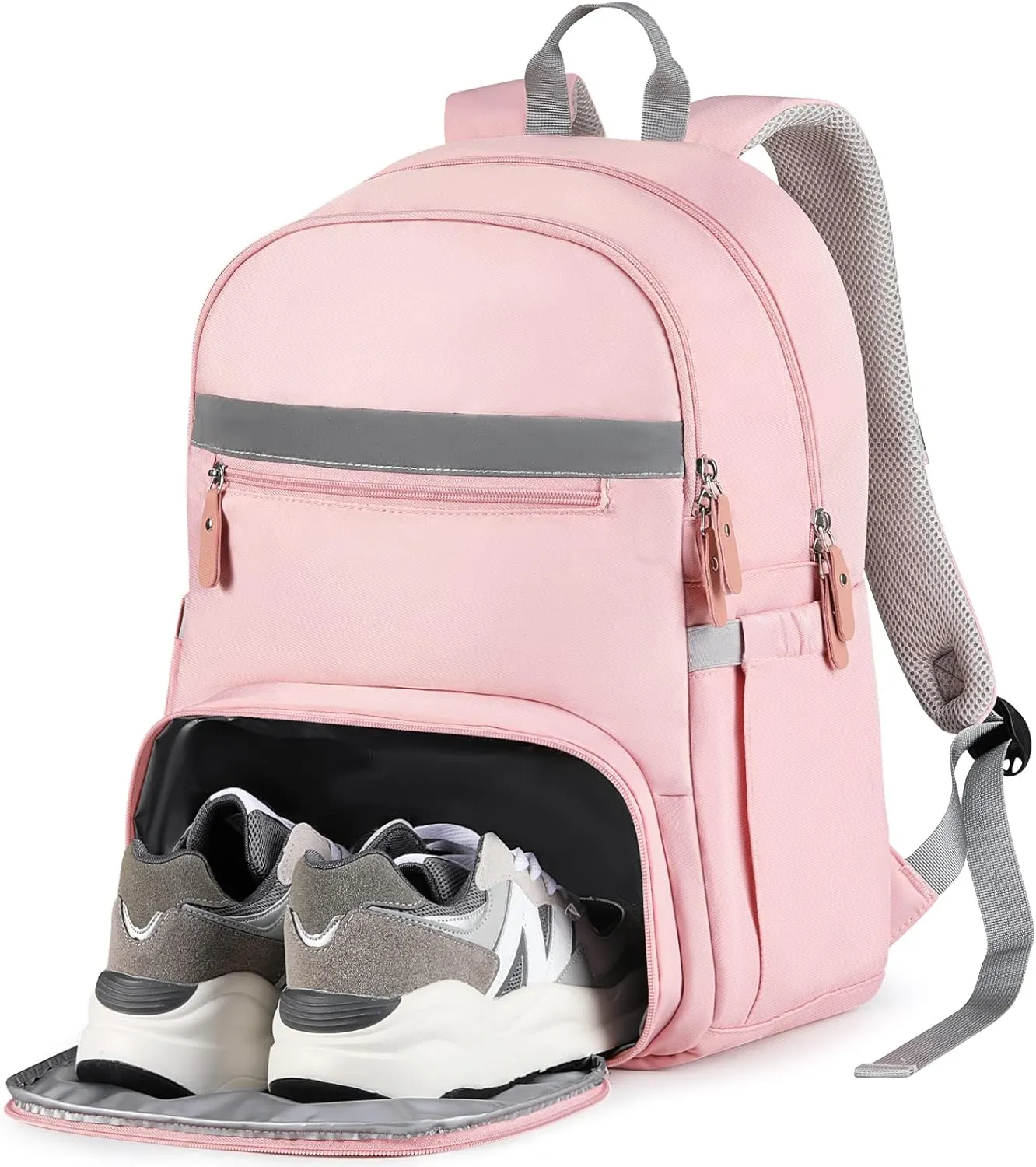 MoKo Womens Gym Backpack, Large Travel Backpack with Shoe Compartment Sports Bag with Wet Pockets 15.6 Inch Laptop Backpack Water Resistant Anti Theft Back Pack for Women Gifts, Pink