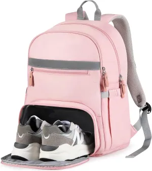 MoKo Womens Gym Backpack, Large Travel Backpack with Shoe Compartment Sports Bag with Wet Pockets 15.6 Inch Laptop Backpack Water Resistant Anti Theft Back Pack for Women Gifts, Pink