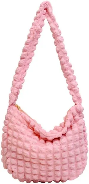 Molodo Pleated Plaid Shoulder Bag for Women Quilted Padded Crossbody Bag Large Capacity Tote Bag Soft Bucket Bag