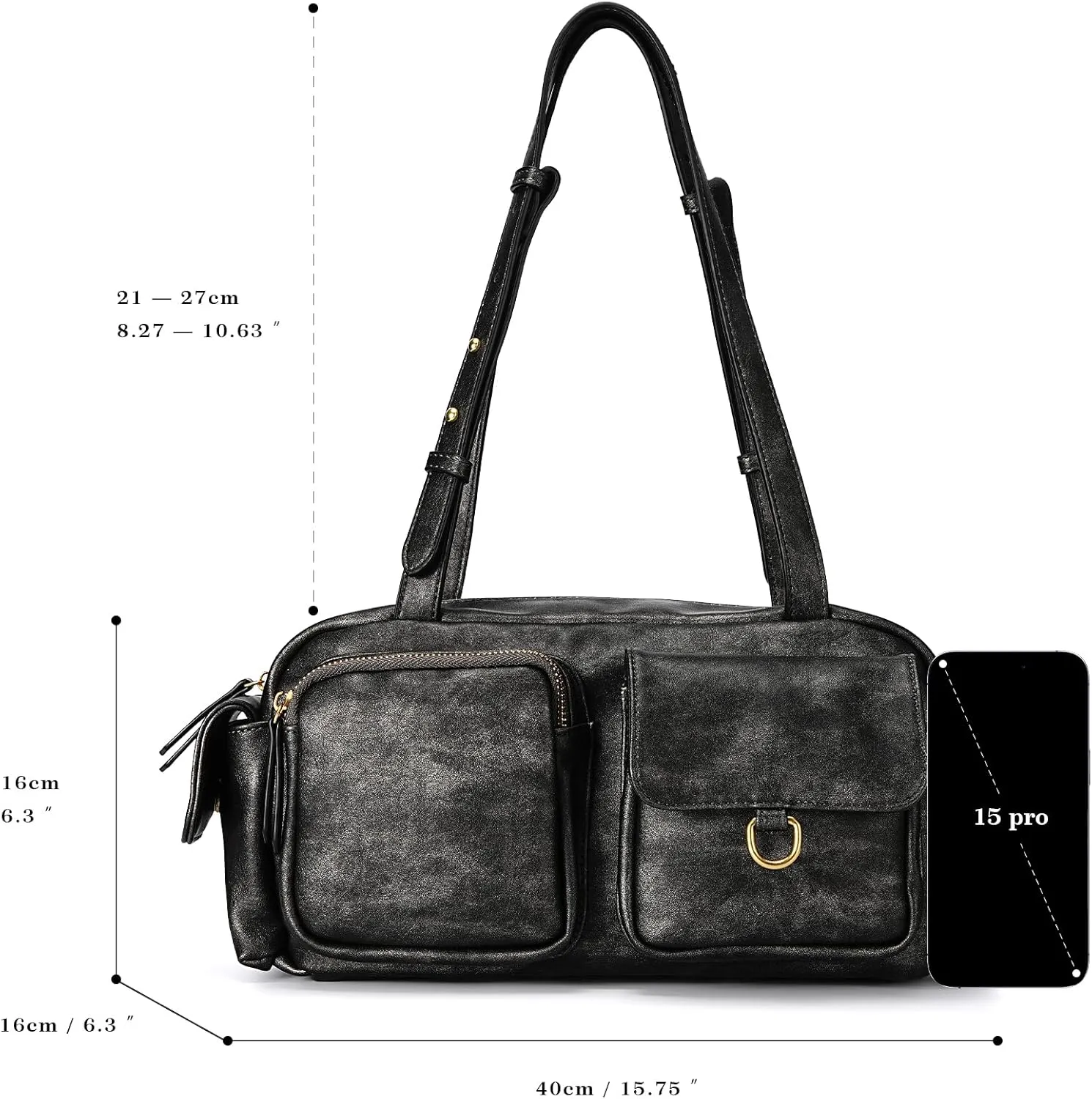 molshine Women's Shoulder Bags, Y2k Retro Hobo Clutch Purses, Multipocket Soft Punk Satchel Tote Handbags