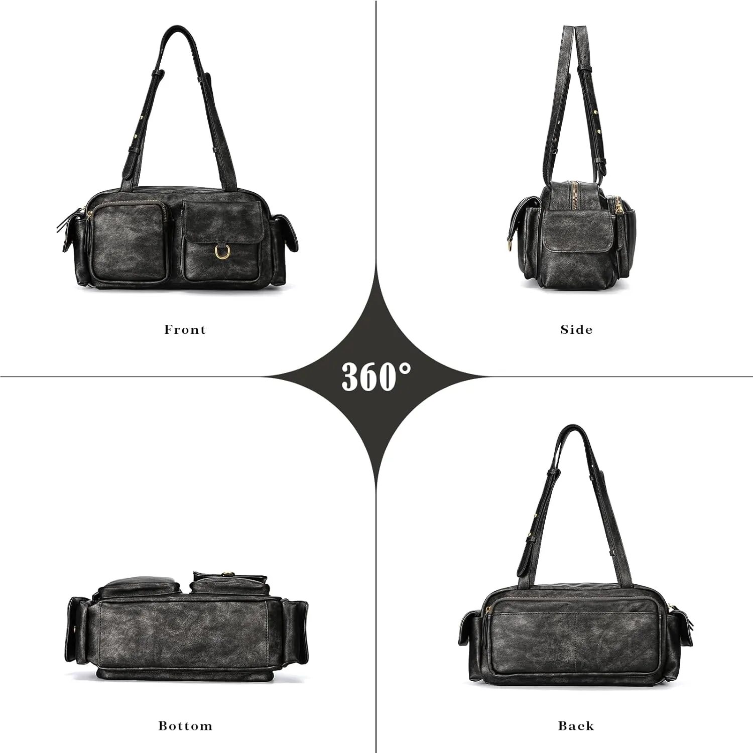 molshine Women's Shoulder Bags, Y2k Retro Hobo Clutch Purses, Multipocket Soft Punk Satchel Tote Handbags