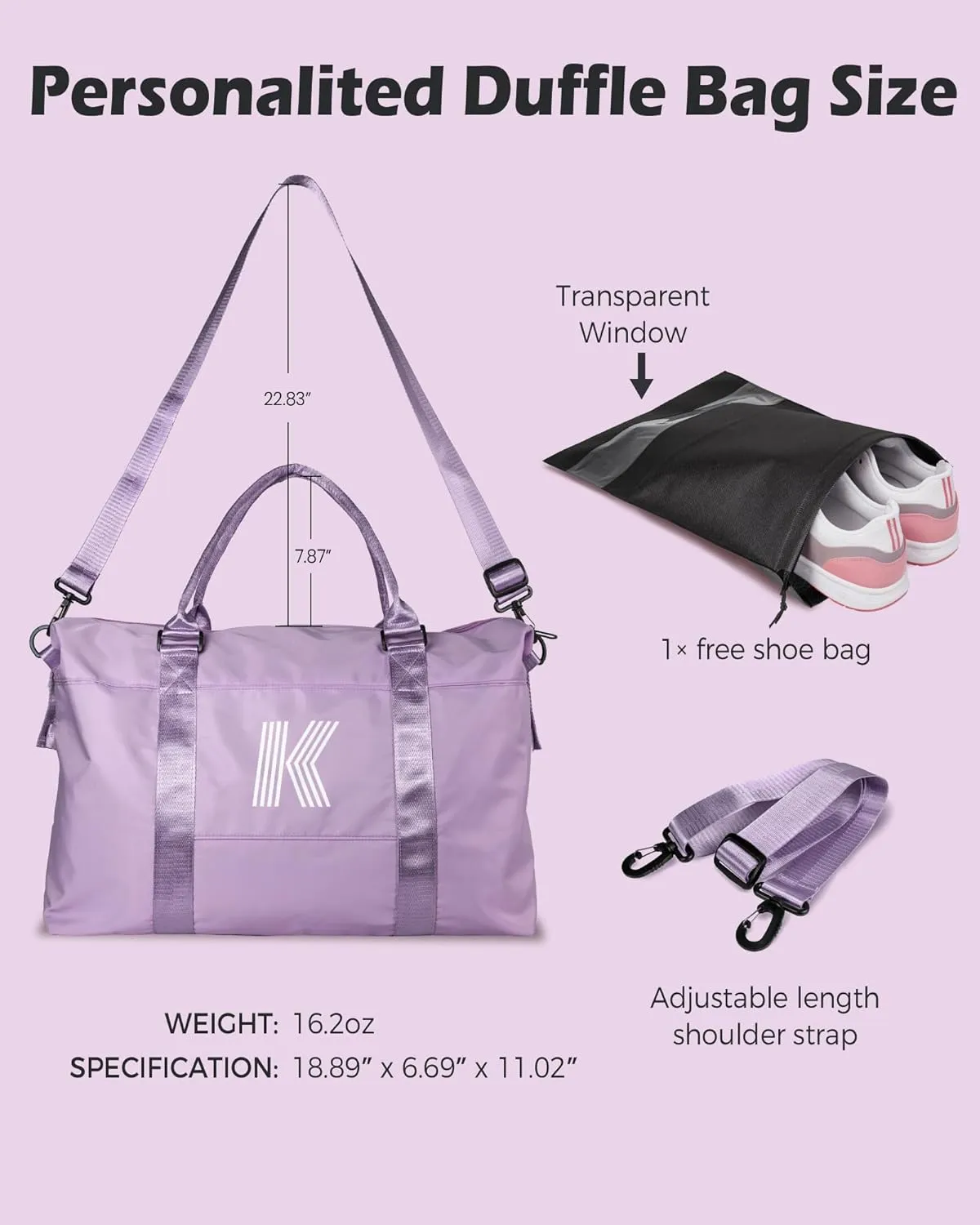 Mom Birthday Gift, Personalized Gifts, Initial Travel Duffel Bag, Personalized Weekender Bag,Monogram Overnight Bag, Personalized Gifts Friend Gifts Self Care Gifts for Women (Letter I)