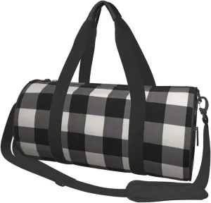 Monochrome Plaid Travel Duffle Bag Carry On Weekender Overnight Bag Sport Gym Bag for Women Men Foldable Travel Duffle Round Duffle Bag for Travel Sports Gym