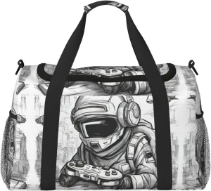 Monochrome Sketch Style Gaming print Carry on Luggage for Women Men Shoulder Weekender Crossbody Bag for Yoga Travel Must Haves