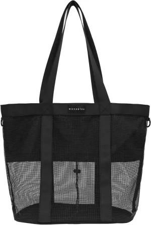 monoplex Drawstring Mesh Tote Bag, Lightweight Beach Bag for Travel, Vacation, Gym, Shopping and more