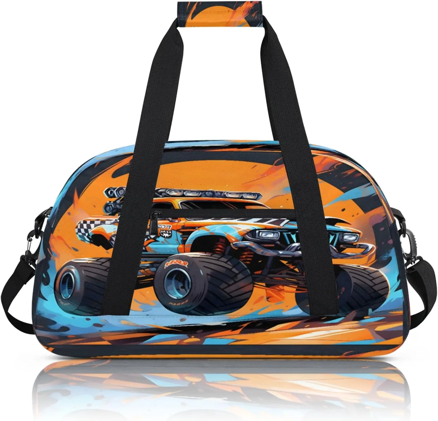 Monster Truck Small Gym Bag 18 inch Carry On Duffel Bag for Weekender Travel Sports Workout Yoga Gymnastics Dance Ballet