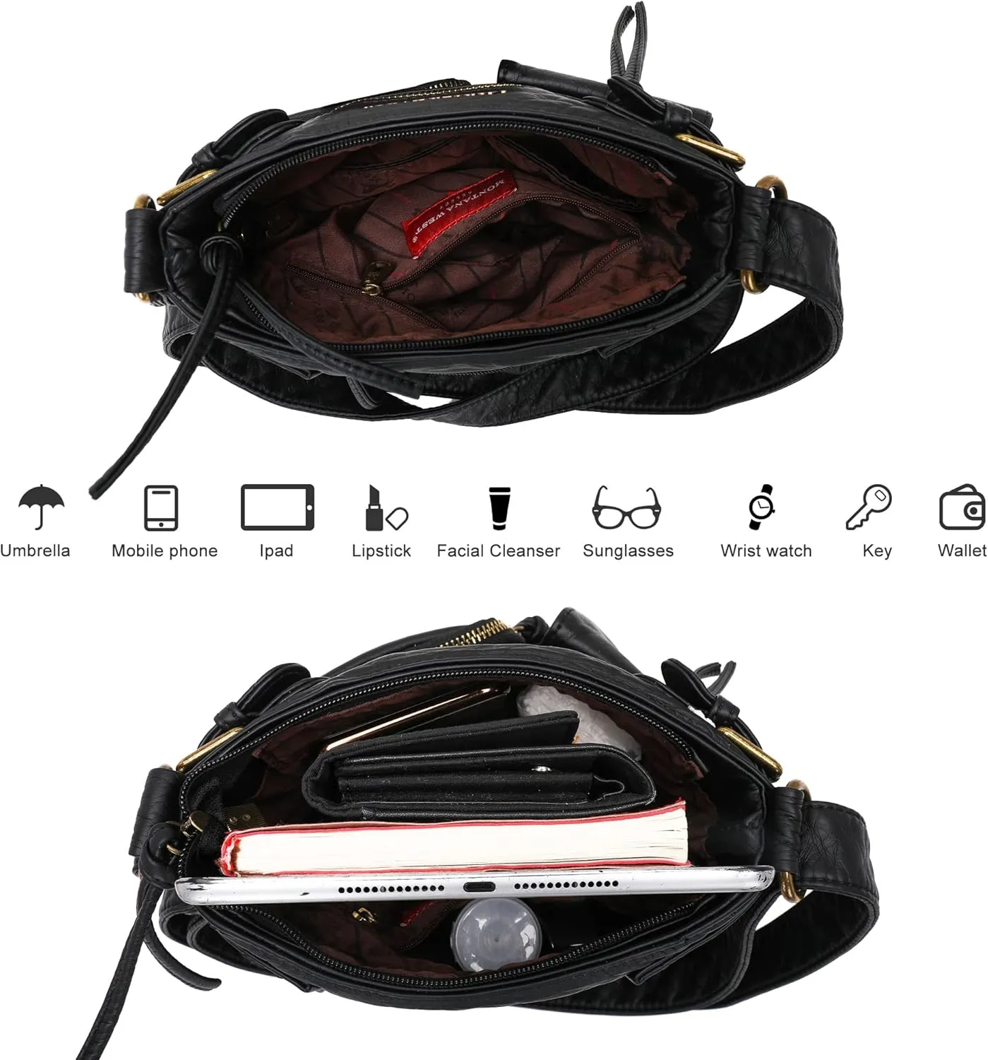 Montana West Crossbody Bag for Women Soft Washed Leather Multi Pocket crossbody handbags