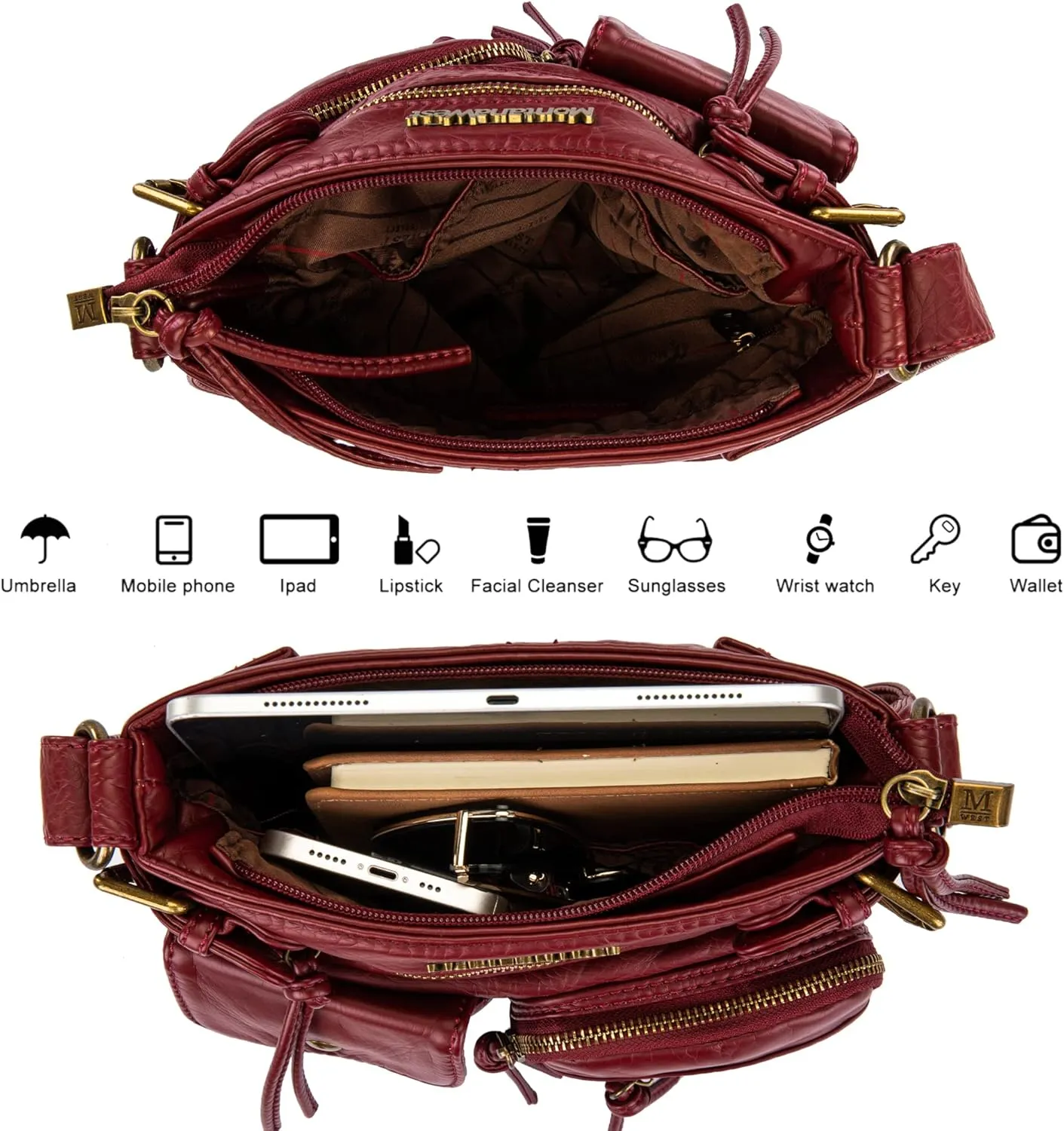 Montana West Crossbody Bag for Women Soft Washed Leather Multi Pocket crossbody handbags