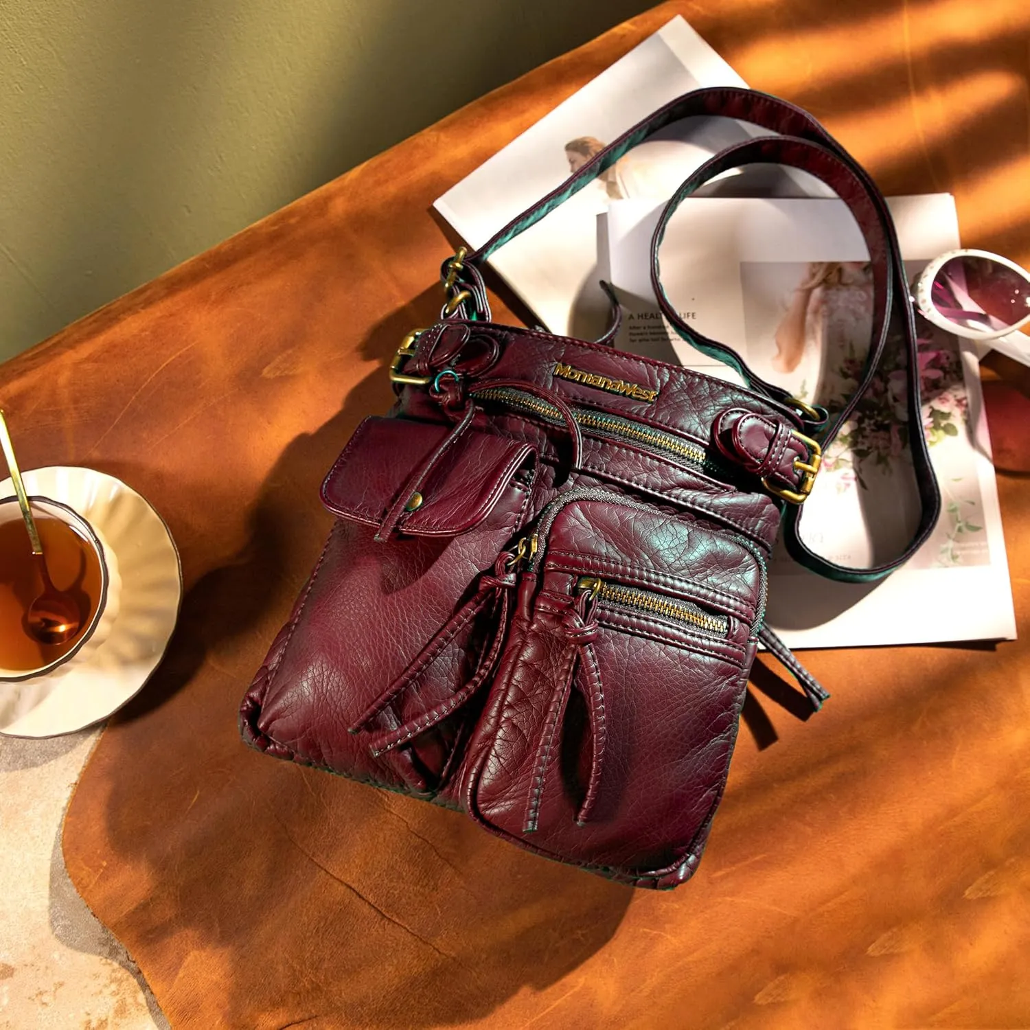 Montana West Crossbody Bag for Women Soft Washed Leather Multi Pocket crossbody handbags
