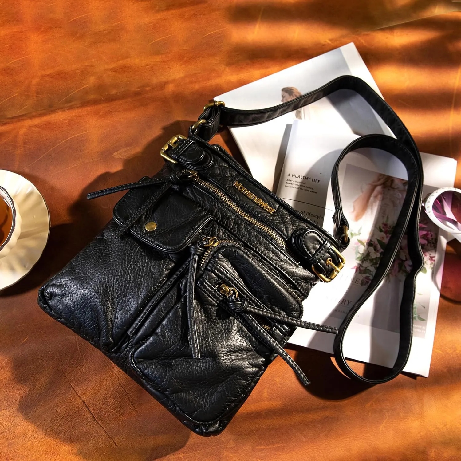 Montana West Crossbody Bag for Women Soft Washed Leather Multi Pocket crossbody handbags