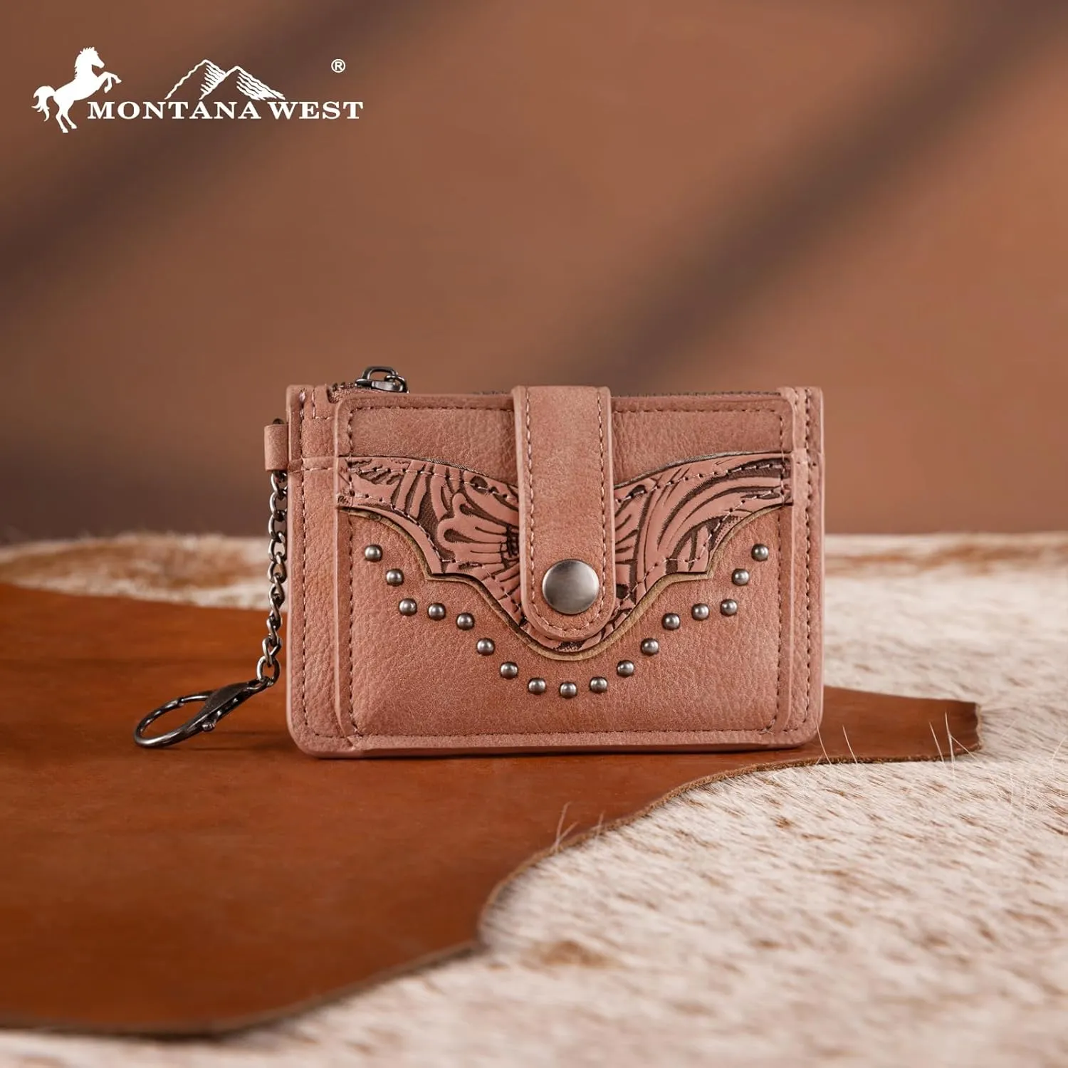 Montana West Slim Credit Card Holder for Women Rfid Blocking Western Card Cases & Money Organizers Bifold Small Card Wallets with Keychain and Smooth Metal Zipper, Minimalist & Compact Easy to Carry