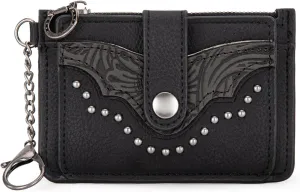 Montana West Small Wallet Women Black Credit Card Holder with Rfid Blocking Lining Western Wallet for Women with Keychain and Smooth Metal Zipper