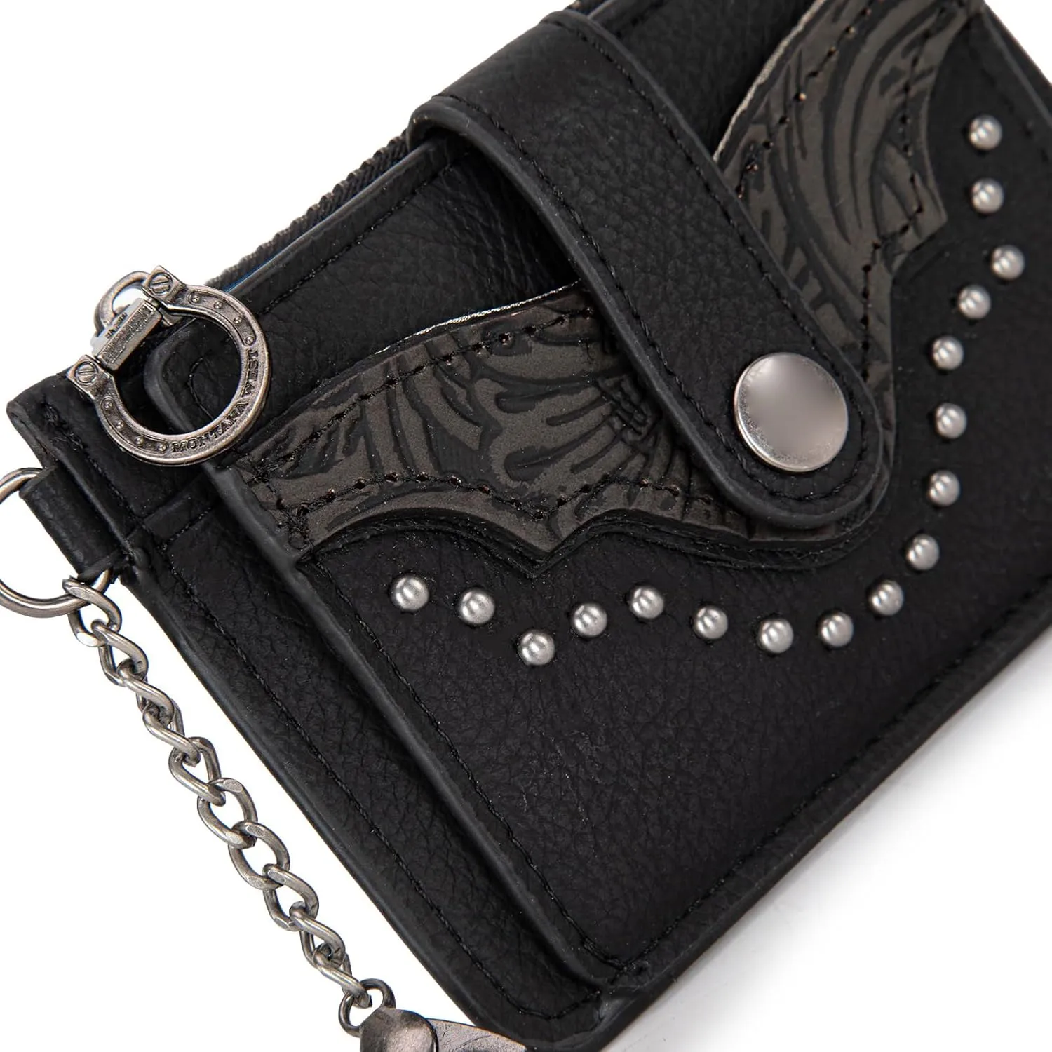 Montana West Small Wallet Women Black Credit Card Holder with Rfid Blocking Lining Western Wallet for Women with Keychain and Smooth Metal Zipper