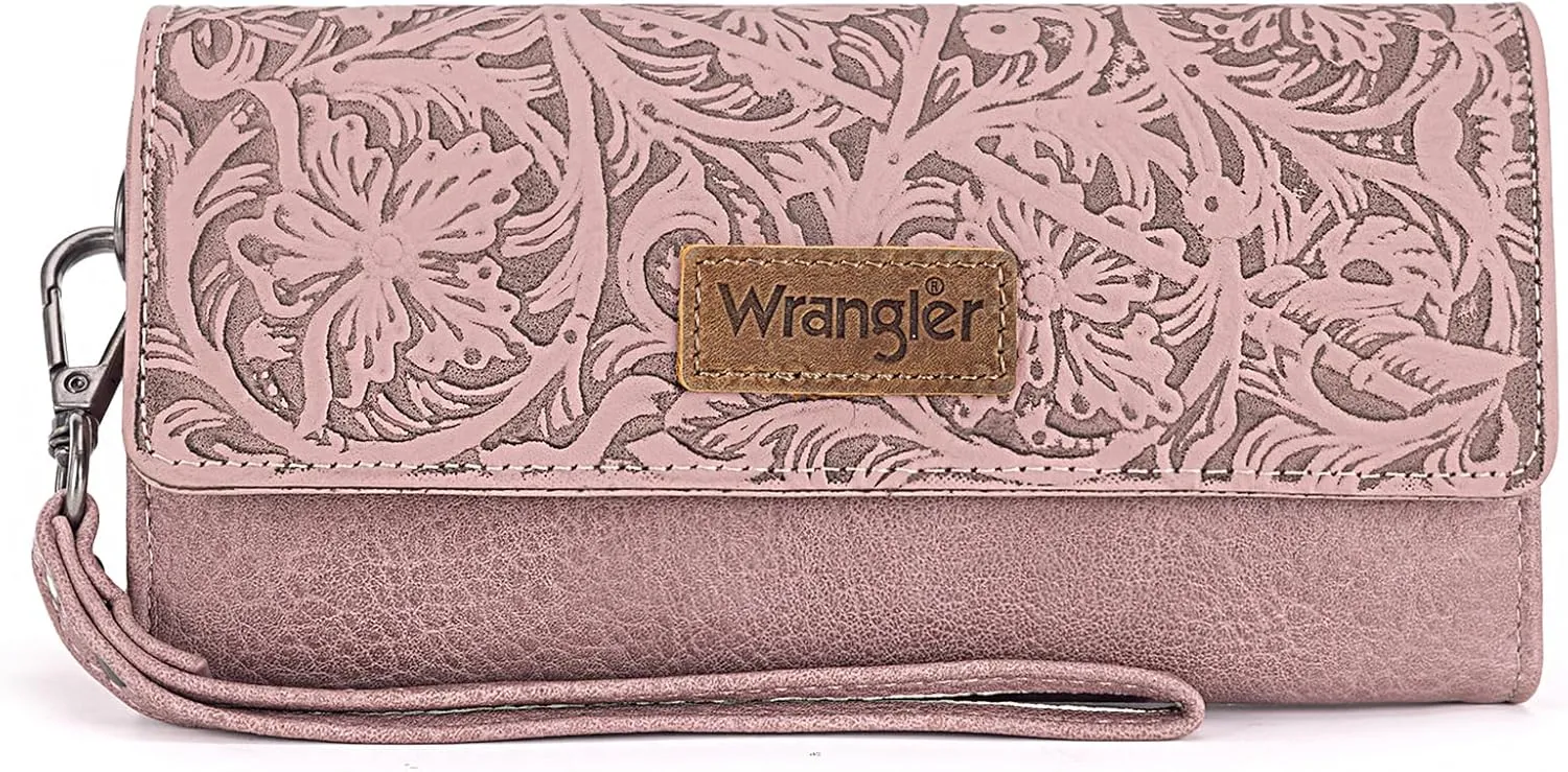 Montana West X Wrangler Western Wallets for Women Trifold Wristlet Wallets Large Capacity Women Clutch Wallet with Coin Purse