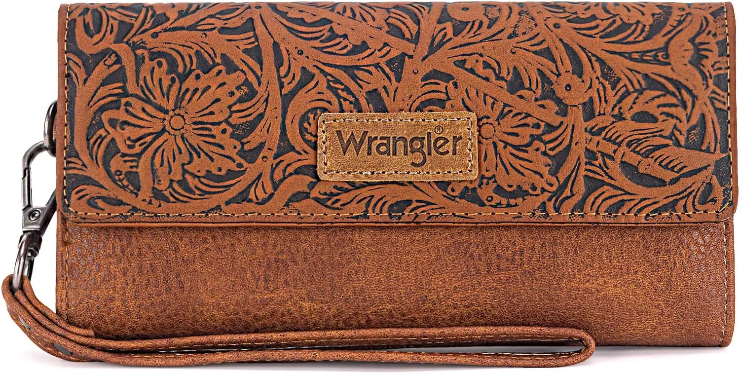 Montana West X Wrangler Western Wallets for Women Trifold Wristlet Wallets Large Capacity Women Clutch Wallet with Coin Purse