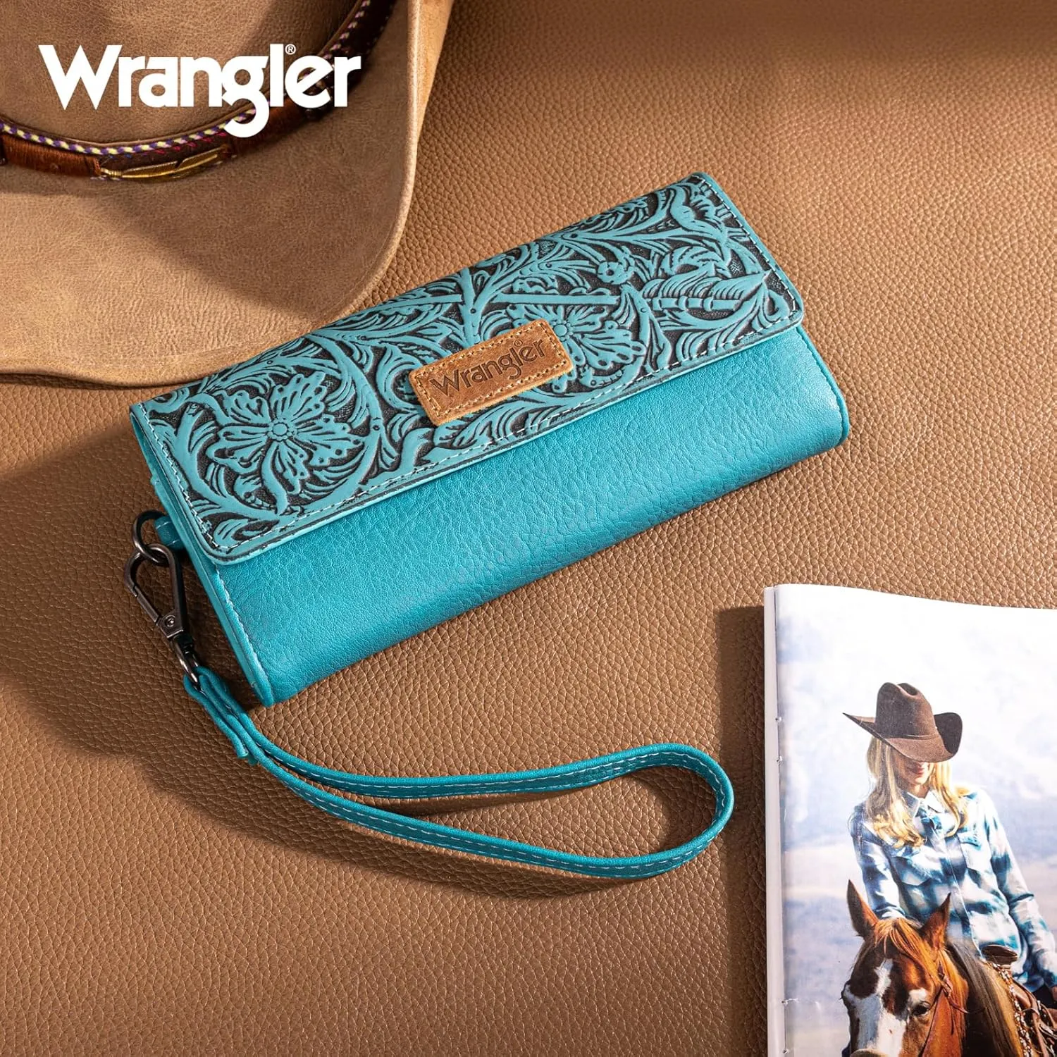 Montana West X Wrangler Western Wallets for Women Trifold Wristlet Wallets Large Capacity Women Clutch Wallet with Coin Purse