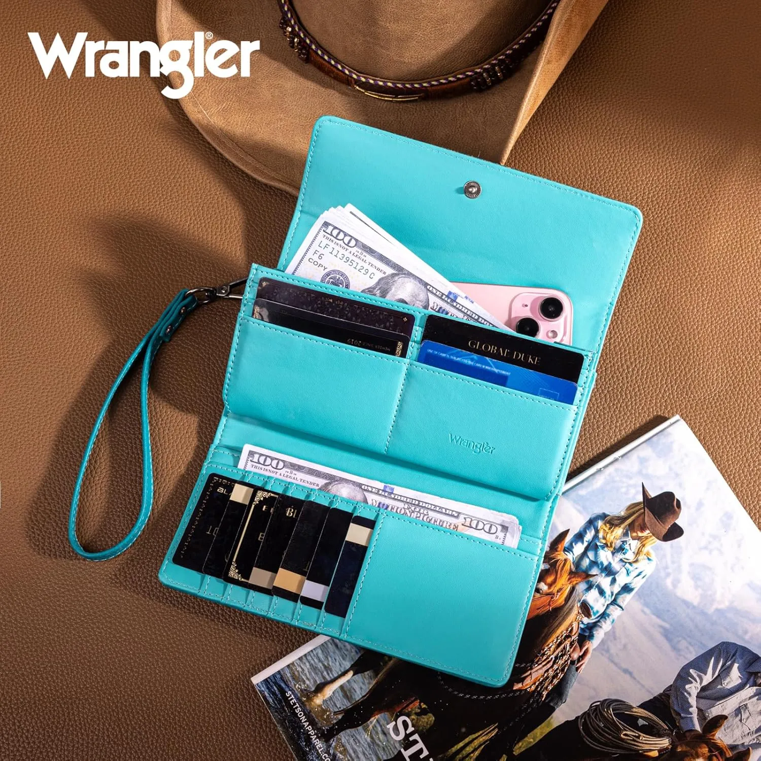 Montana West X Wrangler Western Wallets for Women Trifold Wristlet Wallets Large Capacity Women Clutch Wallet with Coin Purse