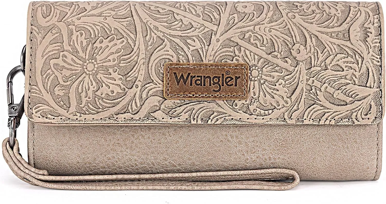 Montana West X Wrangler Western Wallets for Women Trifold Wristlet Wallets Large Capacity Women Clutch Wallet with Coin Purse