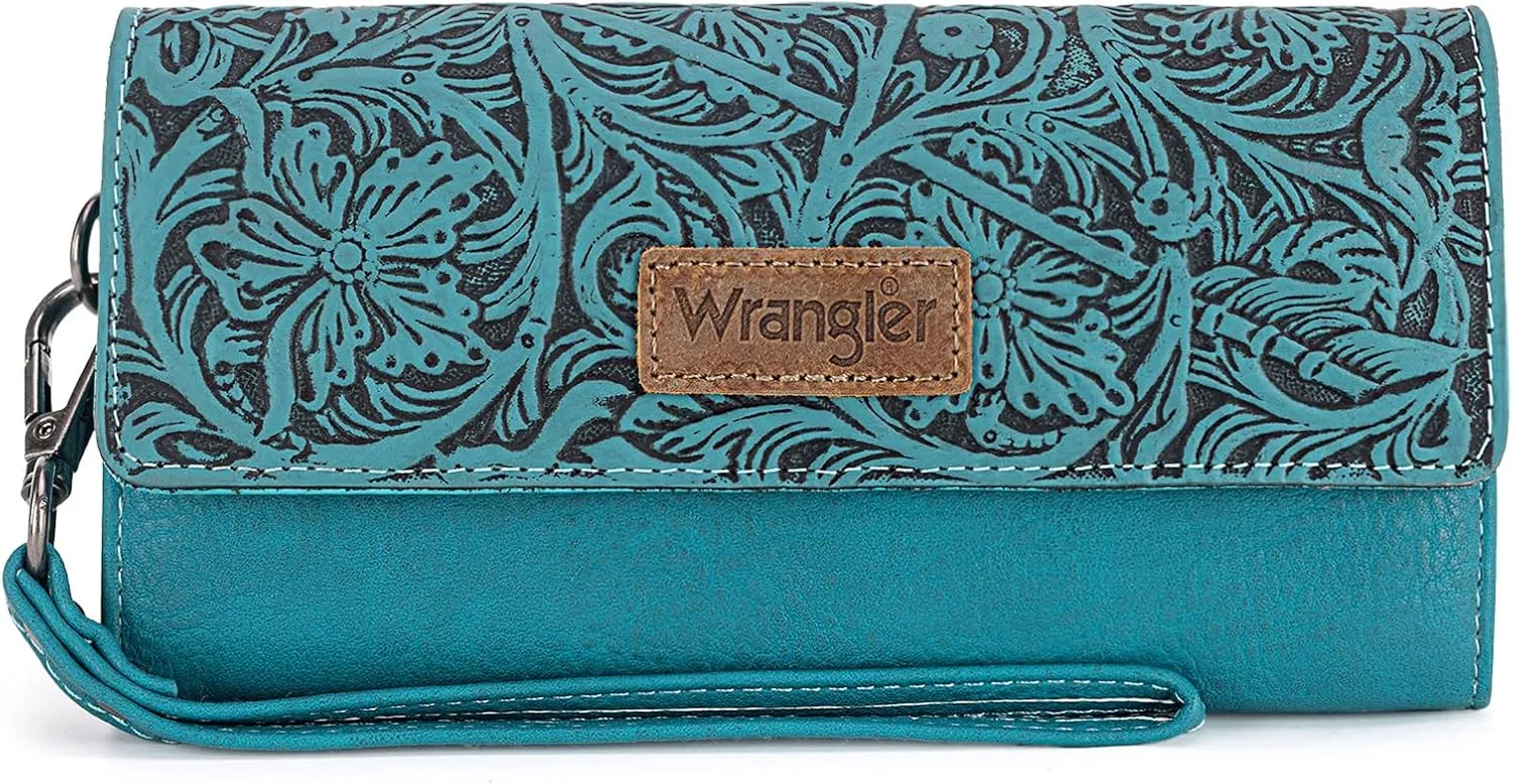 Montana West X Wrangler Western Wallets for Women Trifold Wristlet Wallets Large Capacity Women Clutch Wallet with Coin Purse
