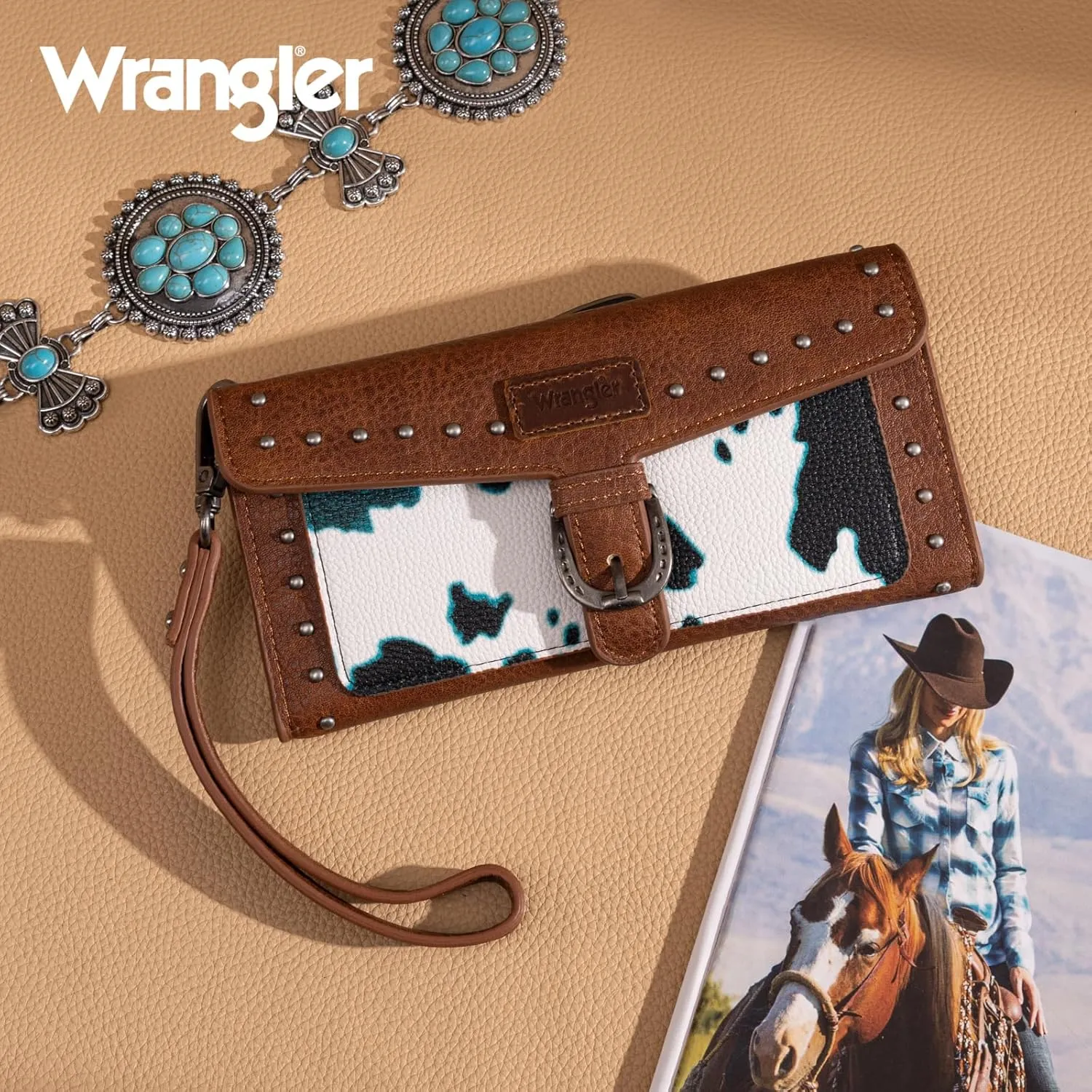 Montana West X Wrangler Womens Wallet Western Wristlet for Women Large Rfid Wallet With Detachable Credit Card Holder