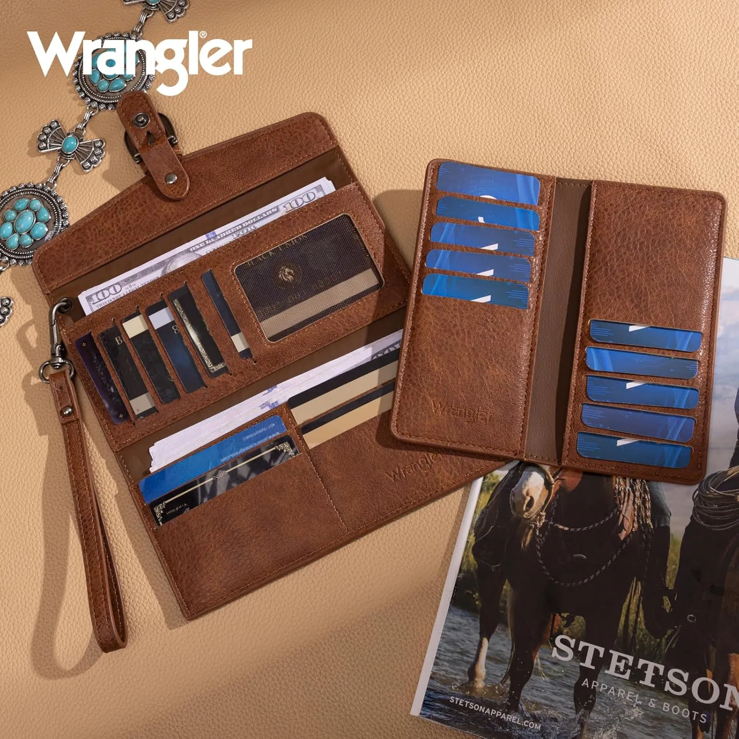 Montana West X Wrangler Womens Wallet Western Wristlet for Women Large Rfid Wallet With Detachable Credit Card Holder