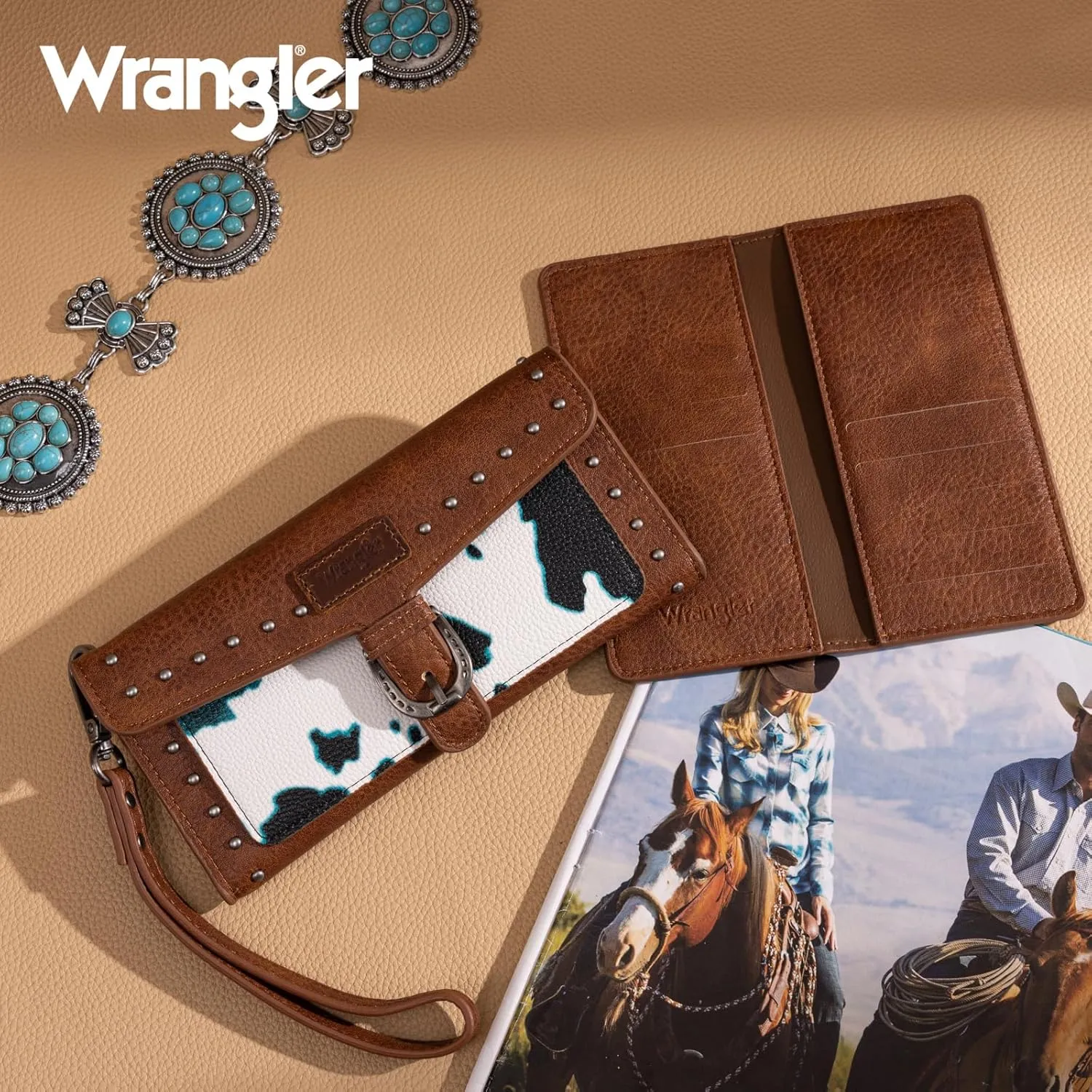 Montana West X Wrangler Womens Wallet Western Wristlet for Women Large Rfid Wallet With Detachable Credit Card Holder