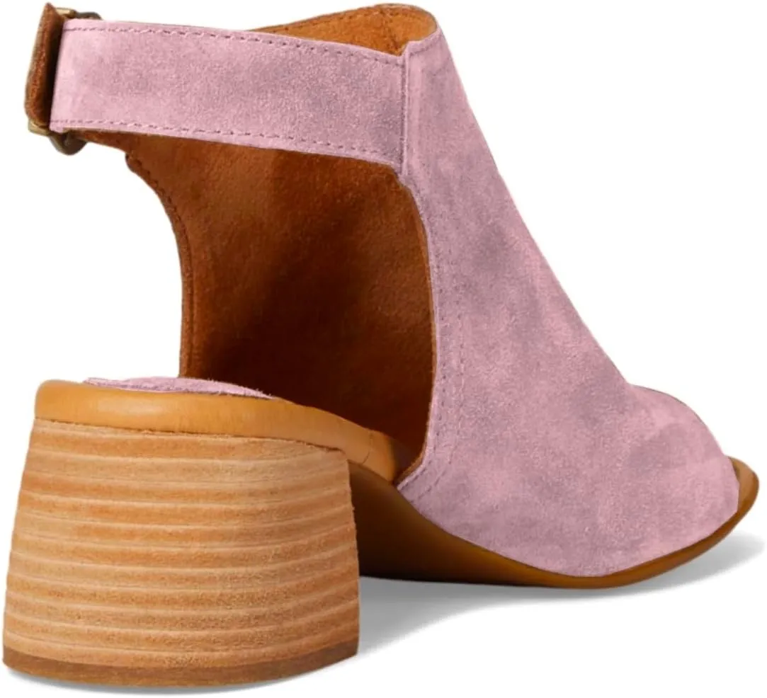 MOOMMO Women Chunky Stacked Heel Booties Sandals Suede Open Square Toe Cutout Ankle Boots Backless Mid Block Heels Slingback Sandals Buckle Ankle Strap Matte Peep Toe Summer Shoes Dressy 4-11 M US