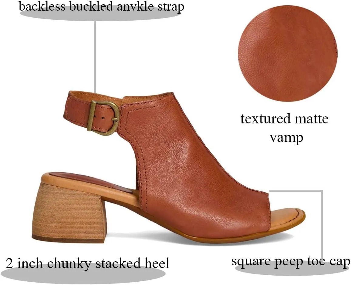 MOOMMO Women Chunky Stacked Heel Booties Sandals Suede Open Square Toe Cutout Ankle Boots Backless Mid Block Heels Slingback Sandals Buckle Ankle Strap Matte Peep Toe Summer Shoes Dressy 4-11 M US
