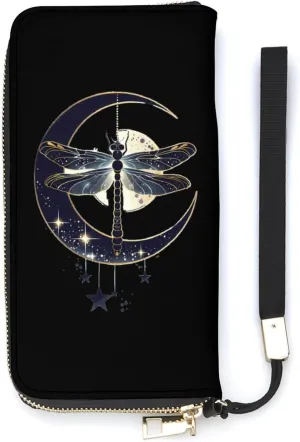 Moon Nature Insect Dragonfly Women's Wristlet Wallet Long Slim Purse Card Holder Clutch Handbag