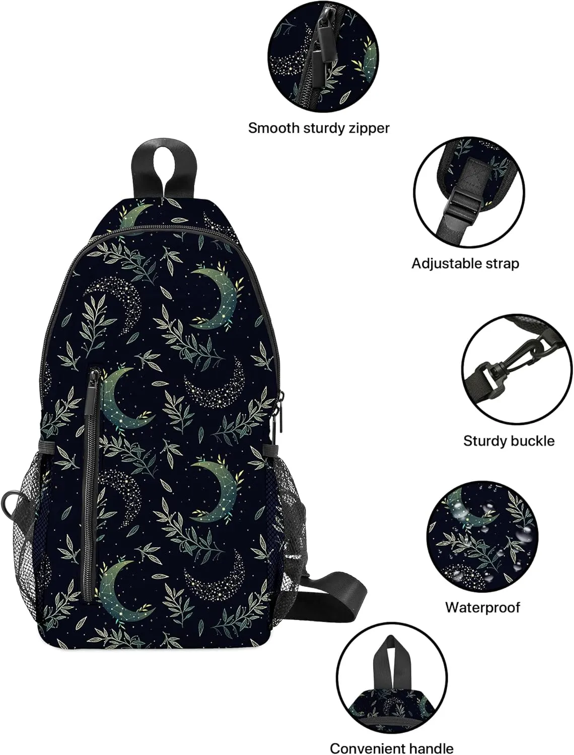 Moon Sling Bag Travel Sling Backpack Lightweight Chest Daypack with Adjustable Strap for Women Sports Running Hiking