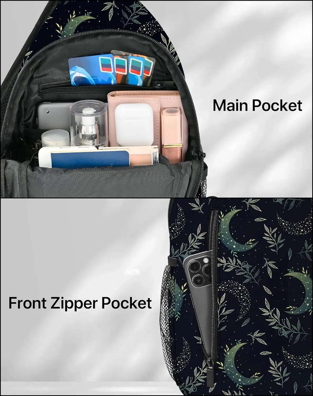 Moon Sling Bag Travel Sling Backpack Lightweight Chest Daypack with Adjustable Strap for Women Sports Running Hiking