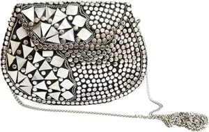mosaic metal clutch crossbody women bag bohemian pattern with silver work embossed wedding valentiine gift