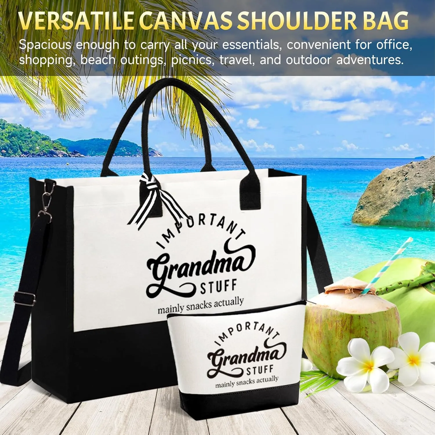 Mother's Day Gifts for Grandma, Best Grandma Gifts for Grandma from Granddaughter Grandchildren Grandkids, Unique Grandma Gift for Nana, Grammy, New Grandma w/Tote Bag Makeup Bag