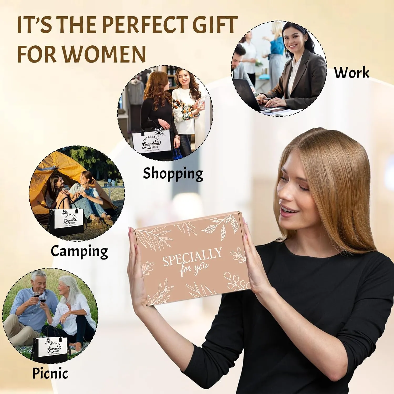 Mother's Day Gifts for Grandma, Best Grandma Gifts for Grandma from Granddaughter Grandchildren Grandkids, Unique Grandma Gift for Nana, Grammy, New Grandma w/Tote Bag Makeup Bag