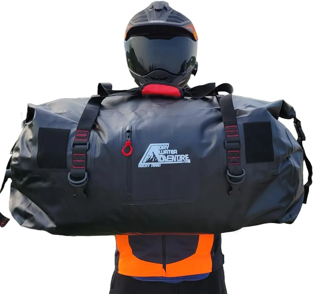 Motorcycle Waterproof Duffel Bag With Tie Down Straps, Marine Grade (80 Liter/21.1 Gallon, Rocky Series, Black)