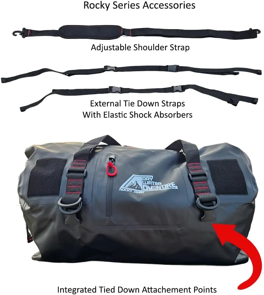 Motorcycle Waterproof Duffel Bag With Tie Down Straps, Marine Grade (80 Liter/21.1 Gallon, Rocky Series, Black)
