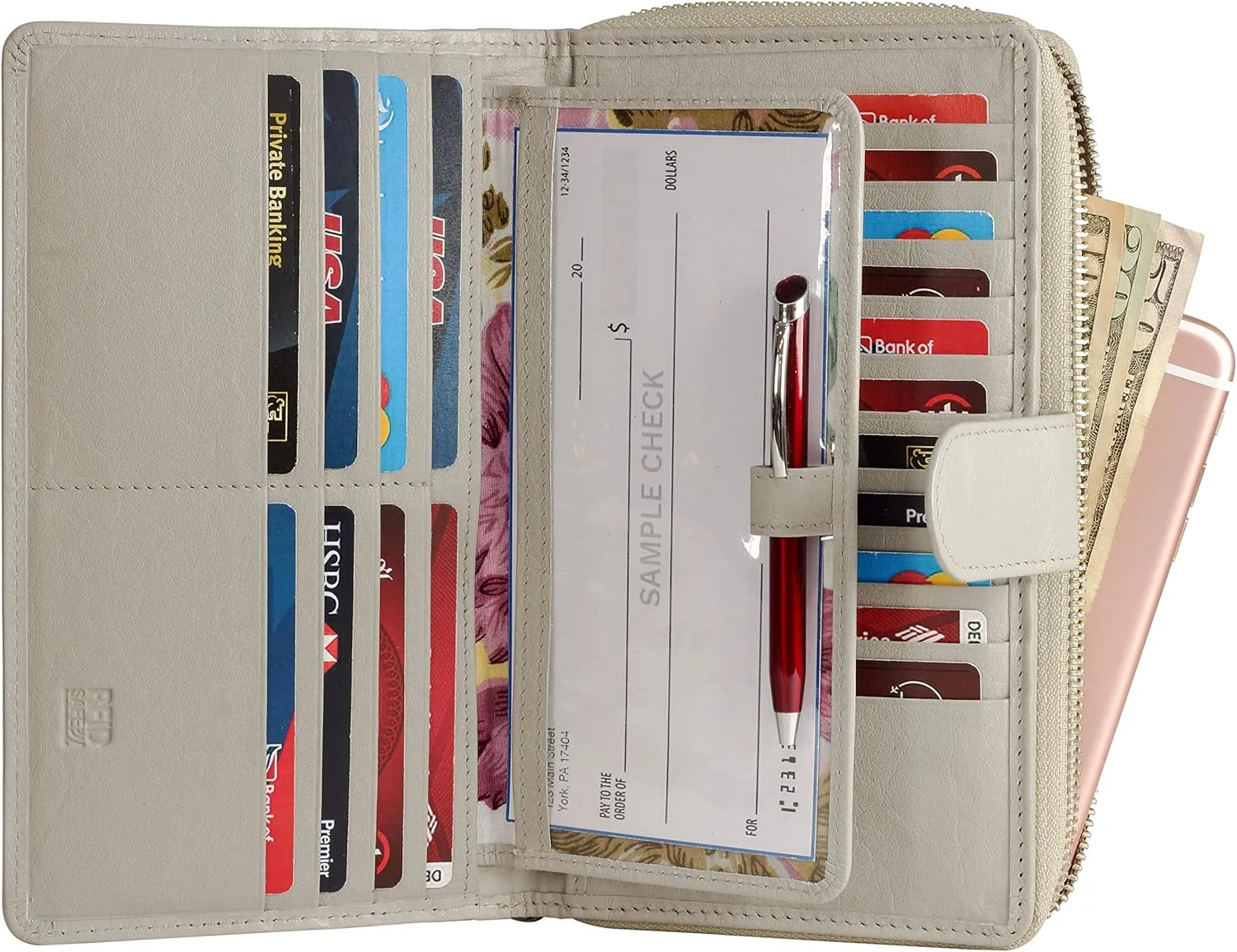 Mou Meraki Big Fat RFID Blocking Leather Organizer Checkbook Wallets For Women - Clutch
