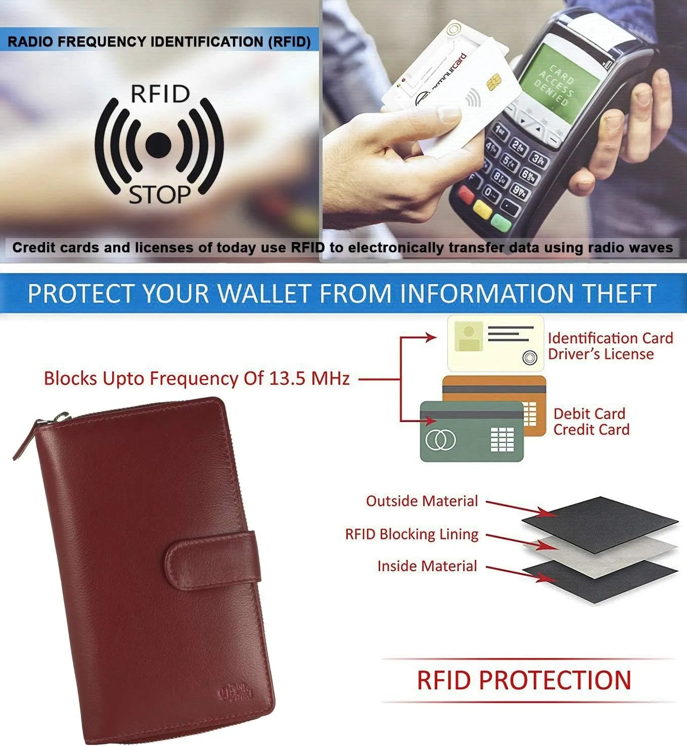 Mou Meraki Big Fat RFID Blocking Leather Organizer Checkbook Wallets For Women - Clutch