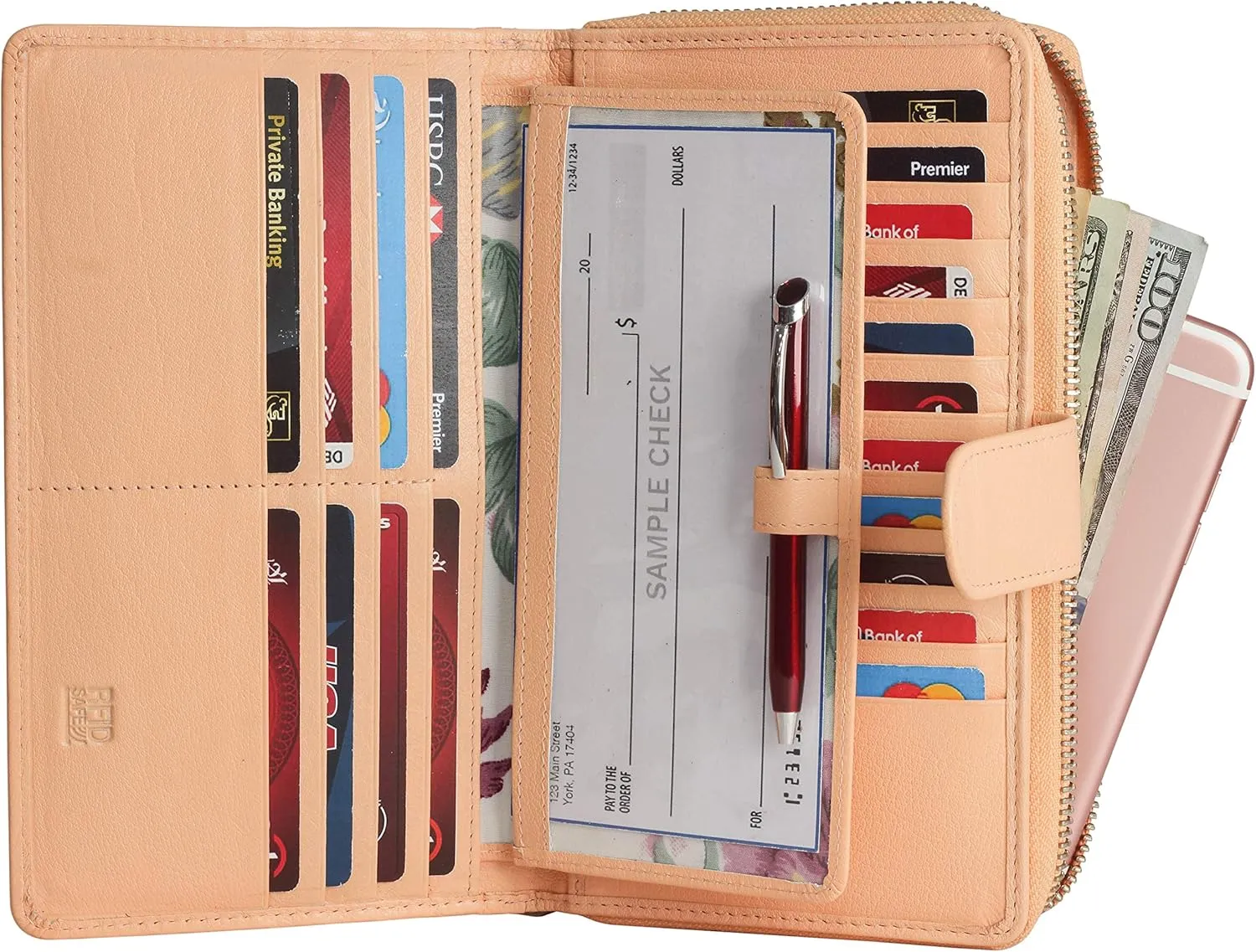 Mou Meraki Big Fat RFID Blocking Leather Organizer Checkbook Wallets For Women - Clutch