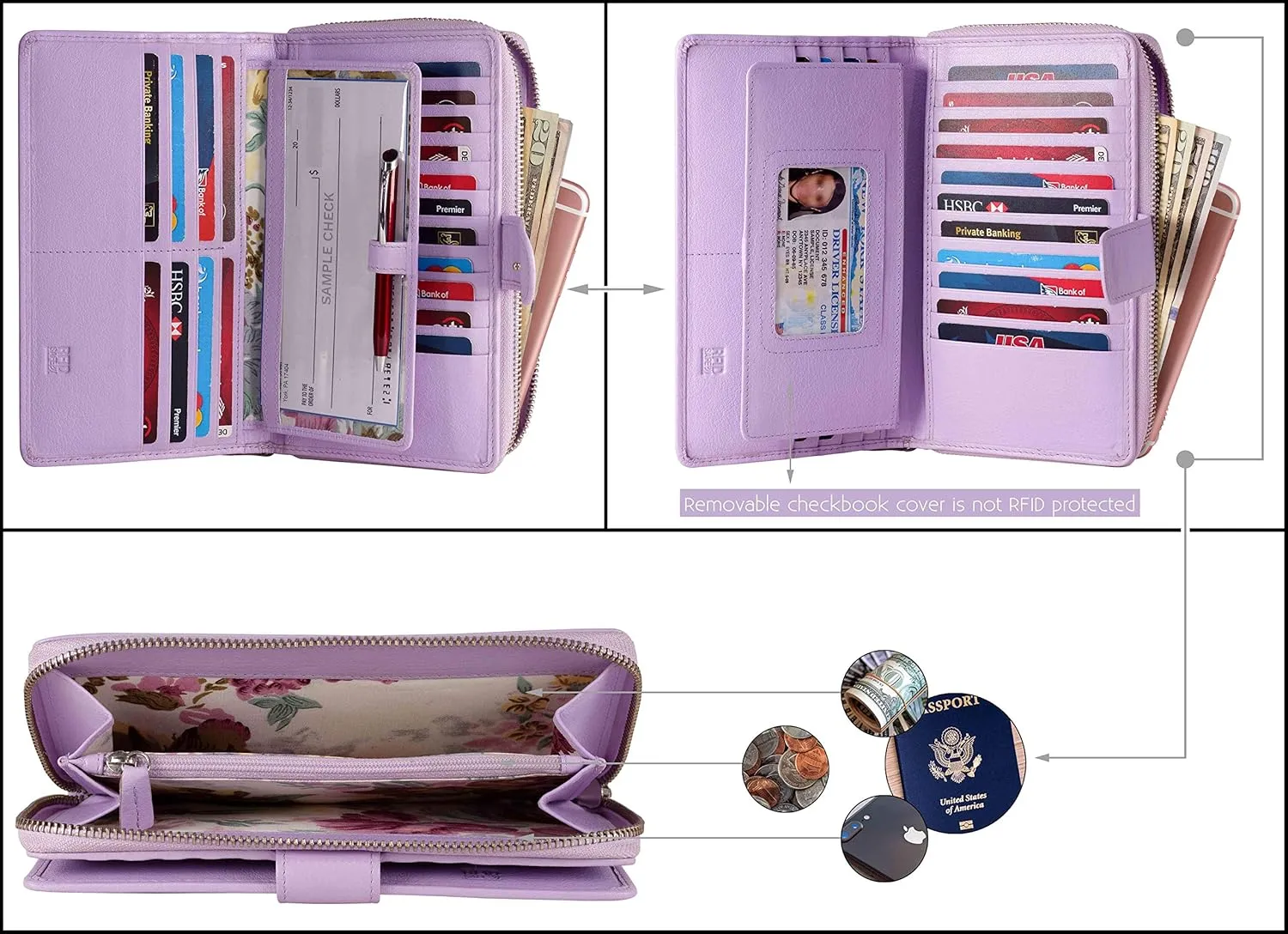 Mou Meraki Big Fat RFID Blocking Leather Organizer Checkbook Wallets For Women - Clutch