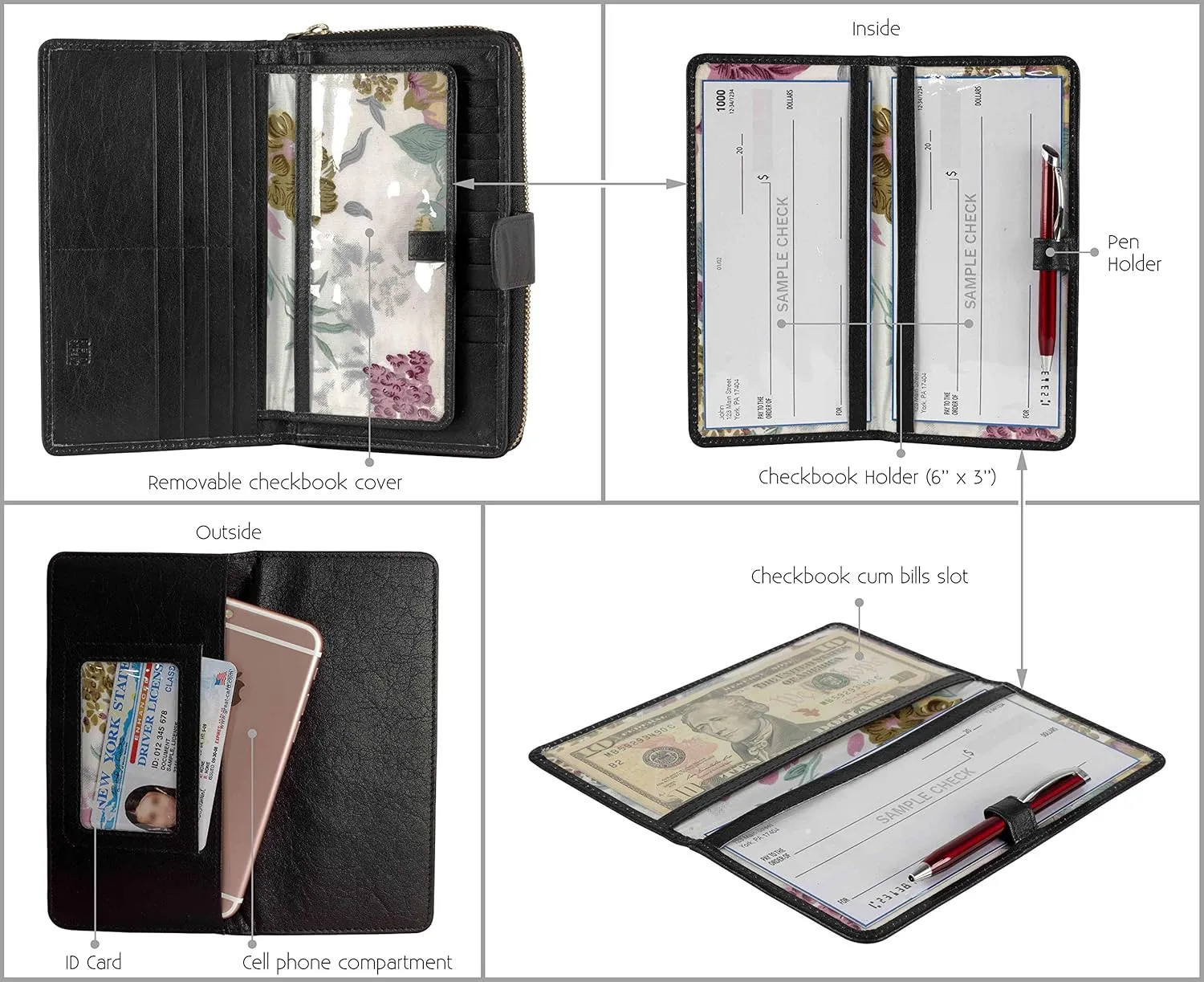 Mou Meraki Big Fat RFID Blocking Leather Organizer Checkbook Wallets For Women - Clutch